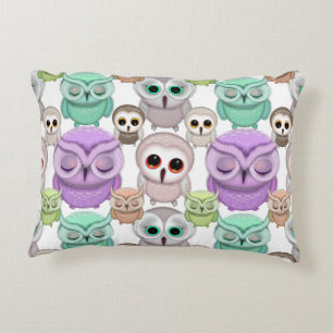 Cute Little Owls in Pastel Colors Accent Pillow