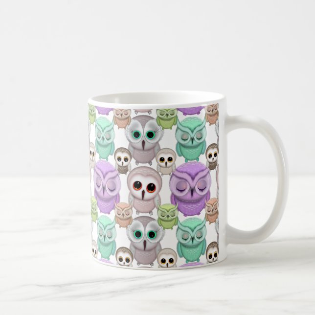 Cute Little Owls in Pastel Colors Coffee Mug (Right)