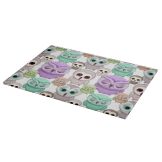Cute Little Owls in Pastel Colors Cutting Board