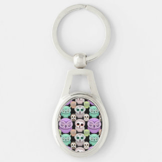 Cute Little Owls in Pastel Colors Keychain
