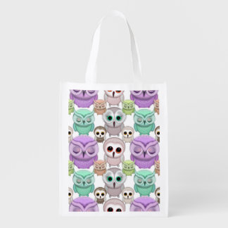 Cute Little Owls in Pastel Colors Reusable Grocery Bag