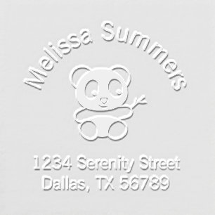 Cute Little Panda Arched Name Return Address Embosser