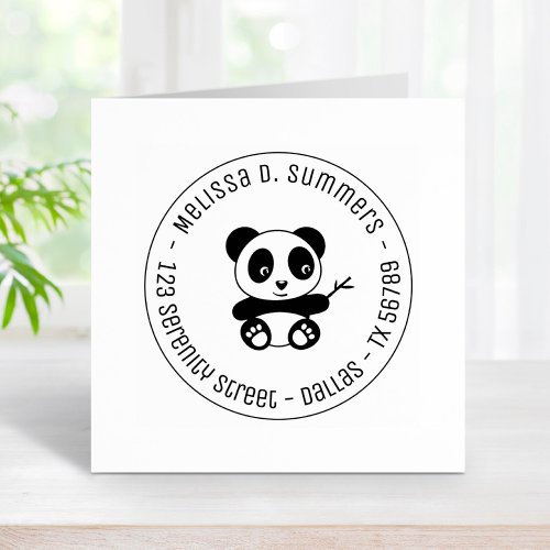 Cute Little Panda Bamboo Round Address 3 Rubber Stamp