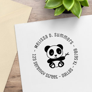 Cute Little Panda Bamboo Round Address 4 Rubber Stamp