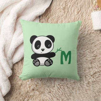 Cute Little Panda Bamboo Stick Monogram Green