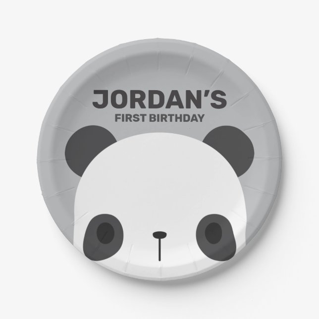 Cute Little Panda Bear Birthday Paper Plates (Front)