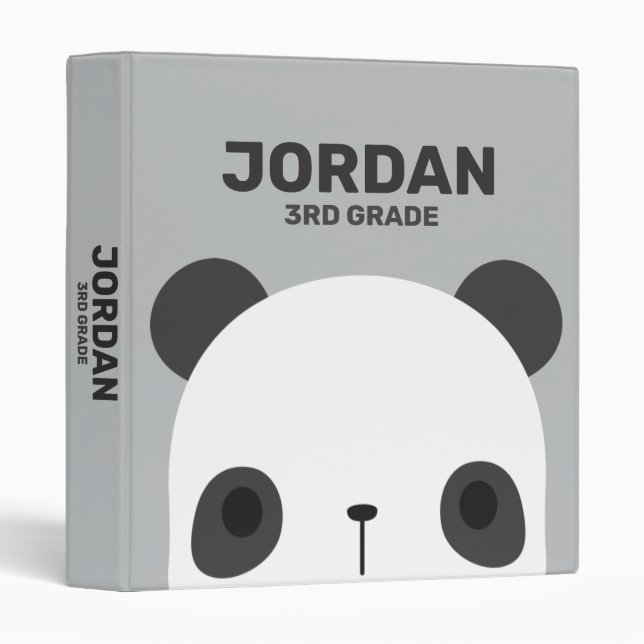 Cute Little Panda Bear with Personalized Name 3 Ring Binder (Front/Spine)
