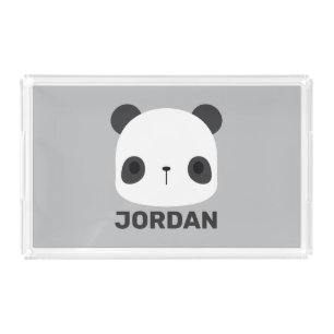 Cute Little Panda Bear with Personalized Name Acrylic Tray