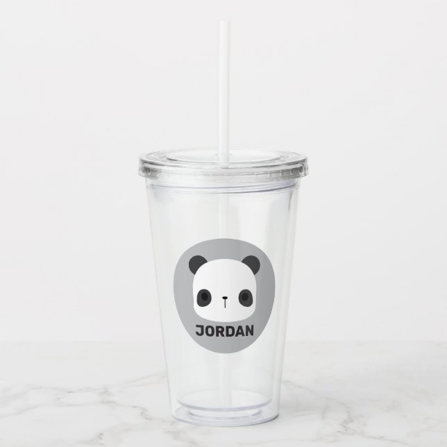 Cute Little Panda Bear with Personalized Name Acrylic Tumbler (Front)