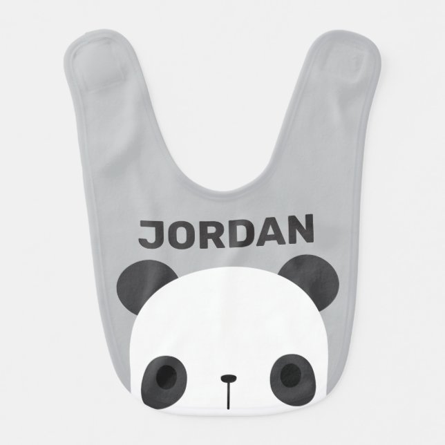 Cute Little Panda Bear with Personalized Name Baby Bib (Front)