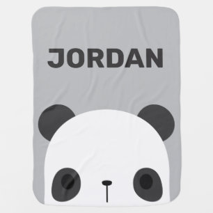 Cute Little Panda Bear with Personalized Name Baby Blanket