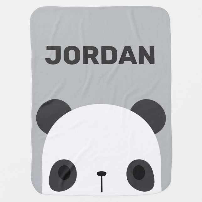 Cute Little Panda Bear with Personalized Name Baby Blanket (Front)