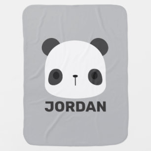 Cute Little Panda Bear with Personalized Name Baby Blanket