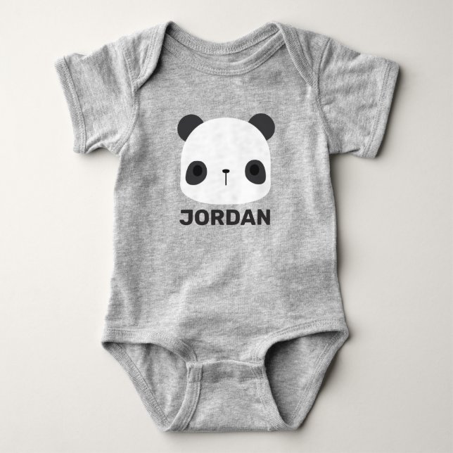 Cute Little Panda Bear with Personalized Name Baby Bodysuit (Front)