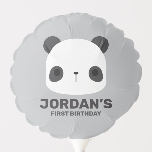 Cute Little Panda Bear with Personalized Name Balloon (Front)