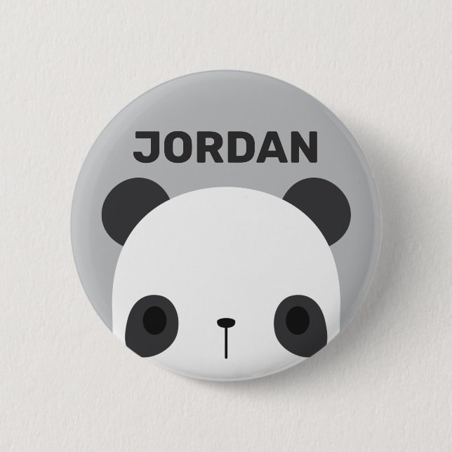 Cute Little Panda Bear with Personalized Name Button (Front)