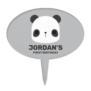 Cute Little Panda Bear with Personalized Name Cake Topper