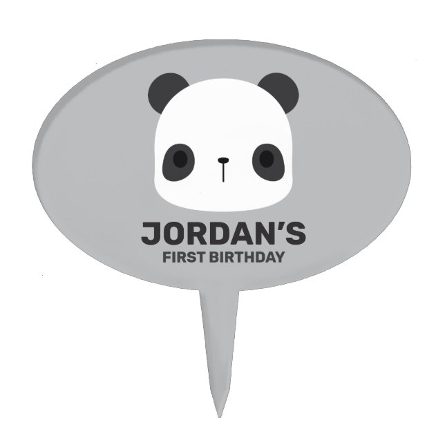 Cute Little Panda Bear with Personalized Name Cake Topper (Front)