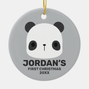 Cute Little Panda Bear with Personalized Name Ceramic Ornament