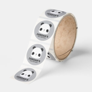 Cute Little Panda Bear with Personalized Name Classic Round Sticker
