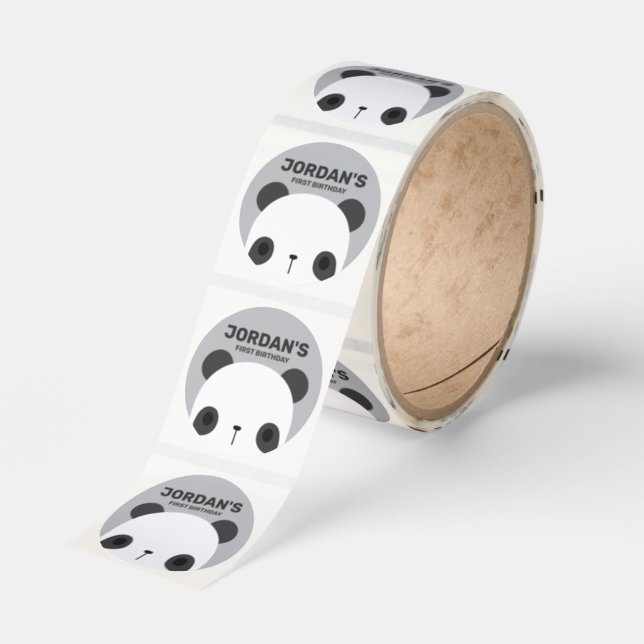 Cute Little Panda Bear with Personalized Name Classic Round Sticker (Roll)