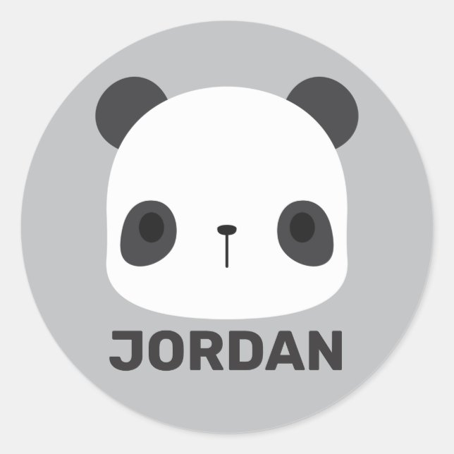 Cute Little Panda Bear with Personalized Name Classic Round Sticker (Front)