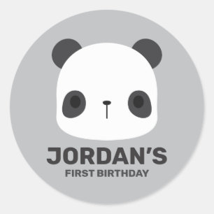 Cute Little Panda Bear with Personalized Name Classic Round Sticker