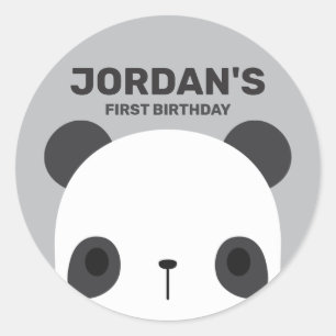 Cute Little Panda Bear with Personalized Name Classic Round Sticker