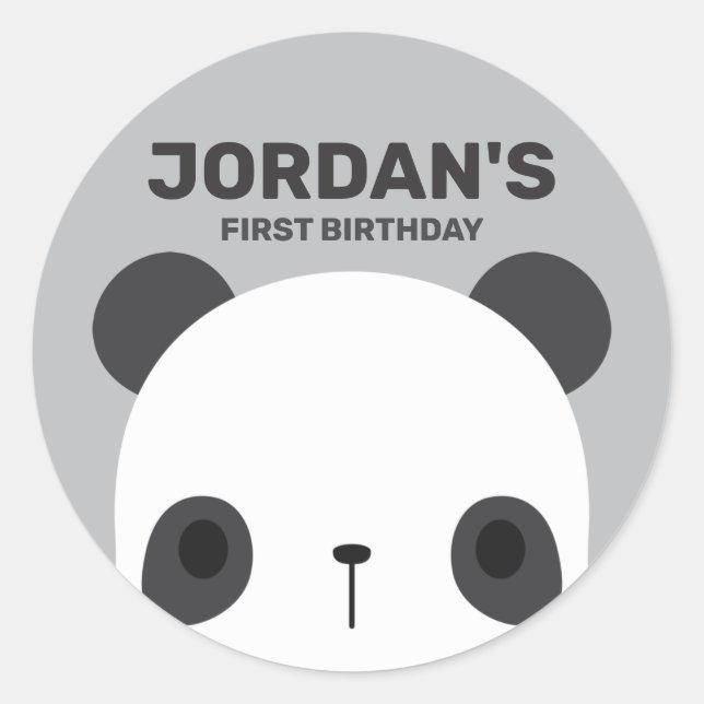 Cute Little Panda Bear with Personalized Name Classic Round Sticker (Front)