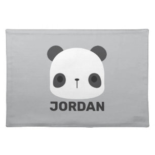 Cute Little Panda Bear with Personalized Name Cloth Placemat