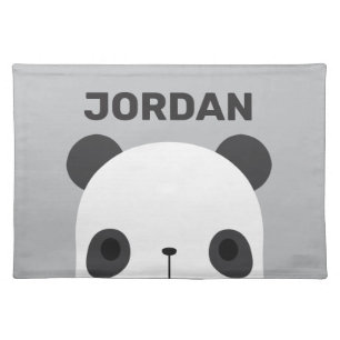 Cute Little Panda Bear with Personalized Name Cloth Placemat