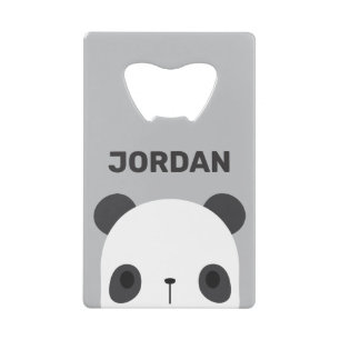 Cute Little Panda Bear with Personalized Name Credit Card Bottle Opener