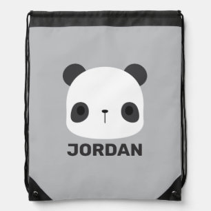 Cute Little Panda Bear with Personalized Name Drawstring Bag