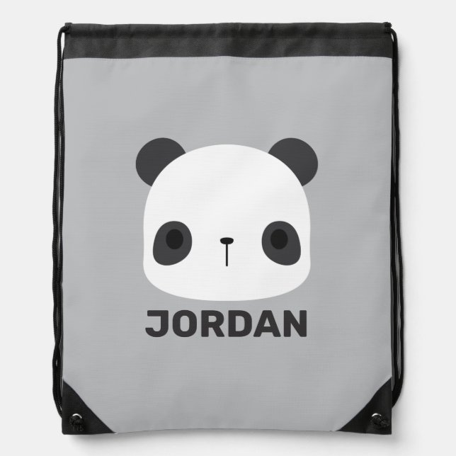 Cute Little Panda Bear with Personalized Name Drawstring Bag (Front)
