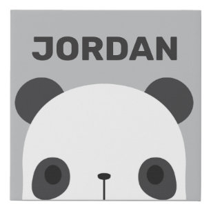 Cute Little Panda Bear with Personalized Name Faux Canvas Print