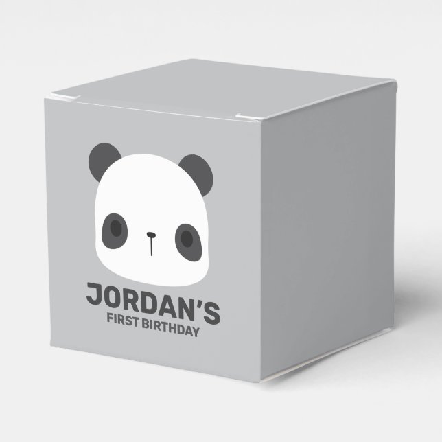 Cute Little Panda Bear with Personalized Name Favor Boxes (Front Side)