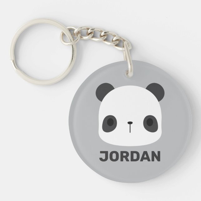 Cute Little Panda Bear with Personalized Name Keychain (Front)