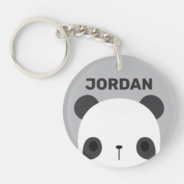 Cute Little Panda Bear with Personalized Name Keychain (Front)