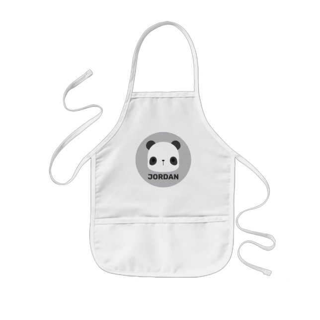 Cute Little Panda Bear with Personalized Name Kids' Apron (Front)