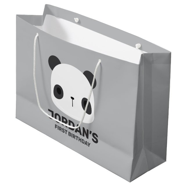 Cute Little Panda Bear with Personalized Name Large Gift Bag (Front Angled)