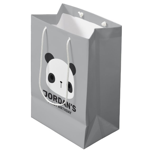 Cute Little Panda Bear with Personalized Name Medium Gift Bag (Front Angled)