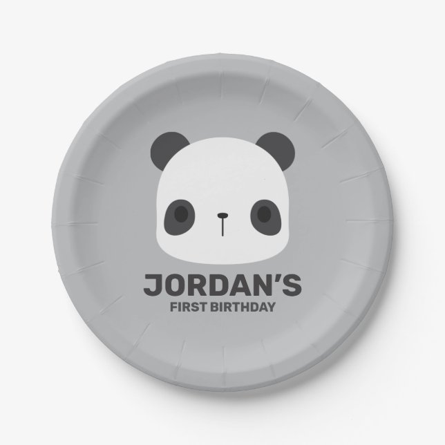 Cute Little Panda Bear with Personalized Name Paper Plates (Front)