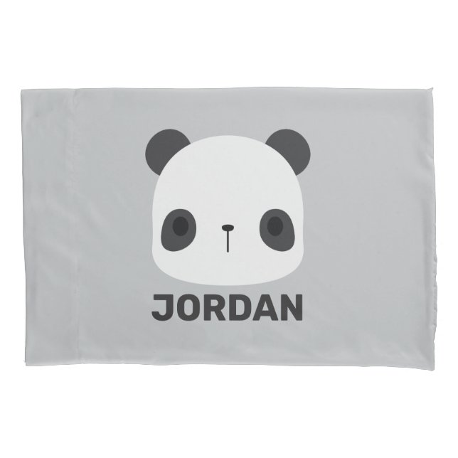 Cute Little Panda Bear with Personalized Name Pillow Case (Front)