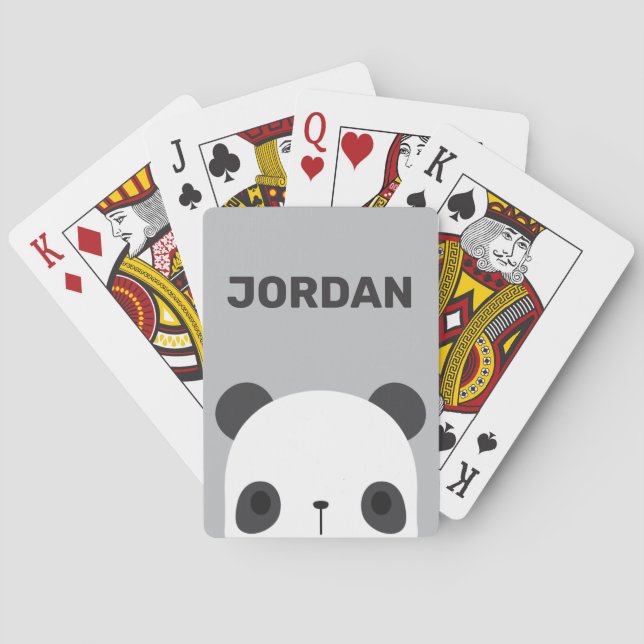 Cute Little Panda Bear with Personalized Name Poker Cards (Back)