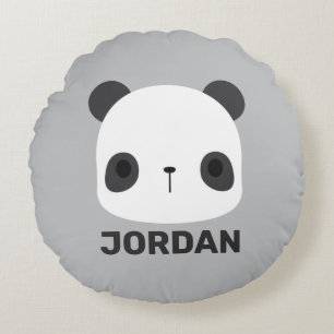 Cute Little Panda Bear with Personalized Name Round Pillow