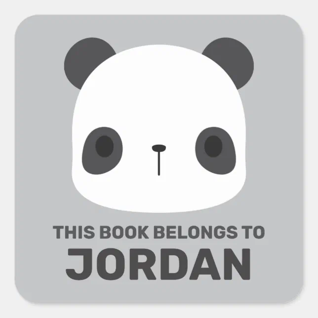 Cute Little Panda Bear with Personalized Name Square Sticker | Zazzle