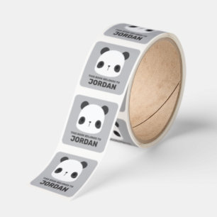 Cute Little Panda Bear with Personalized Name Square Sticker