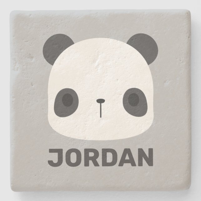 Cute Little Panda Bear with Personalized Name Stone Coaster (Front)
