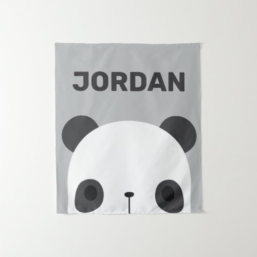 Cute Little Panda Bear with Personalized Name Tape Tapestry