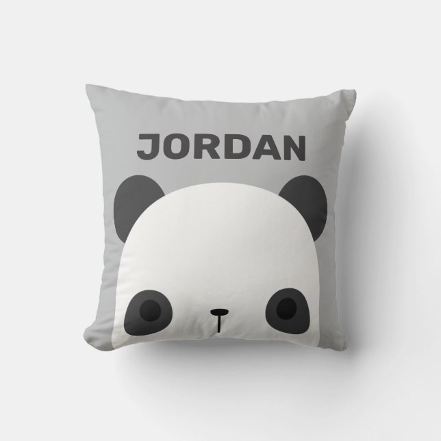 Cute Little Panda Bear with Personalized Name Throw Pillow (Front)